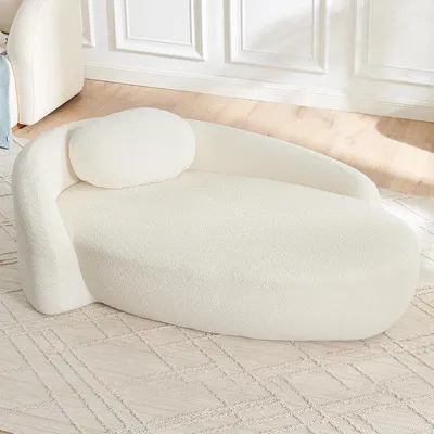 Immagine prodotto di Divano relax MODFU con forme arrotondate, chaise longue con morbida imbottitura, divano letto per soggiorno e camera da letto, tessuto in pile, beige