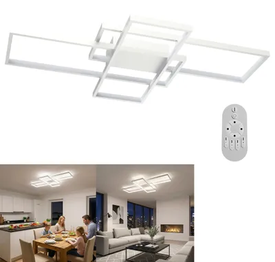 Obrázok produktu pre VA-Cerulean, geometrická LED stropná lampa, biela, 120W, s možnosťou stmievania, stropné svietidlo s diaľkovým ovládaním, vhodné do obývačky, spálne alebo jedálne