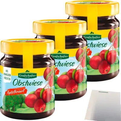 Produktbild von Grafschafter Obstwiese Apfelkraut fruchtig-frischer Brotaufstrich 3er Pack (3x320g Glas) + usy Block