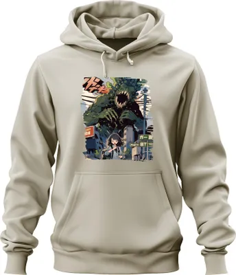 Produktbild von Kaiju Angriff Schulmädchen Monster Apokalypse Stadt Anime Manga Uni Hoodie Kapuzenpullover, Natur, XXL