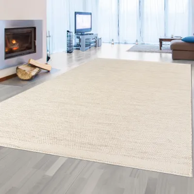 Produktbild von Handgewebter Wollteppich in edlem Creme-Beige für Wohnzimmer oder Schlafzimmer Größe - 120 x 170 cm