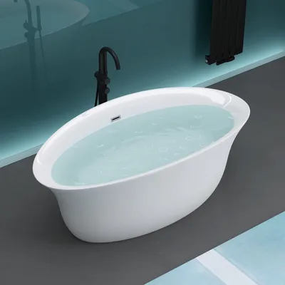 Produktbild von Mai & Mai freistehende Acryl-Badewanne Oval Standbadewanne Weiß inkl. Push-Open Ablaufgarnitur Breite 170cm V543