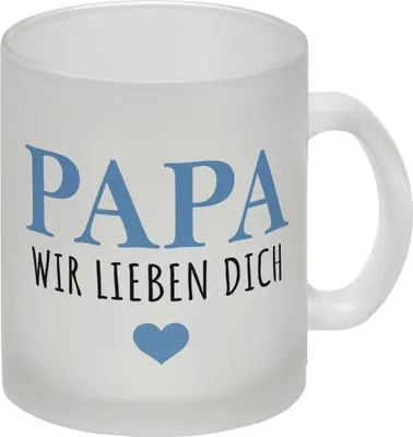 Produktbild von Papa wir lieben dich Glas Tasse in blau mit Herz