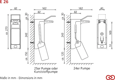 Hygienspender von Ophardt E 26 technische Zeichnung