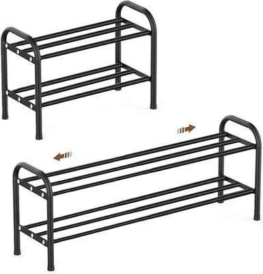 Produktbild von PolkaHome® Ausziehbarer Schuhregal, 2 Ebenen, verstellbare Metall Schuhaufbewahrung, 45 bis 80 cm, platzsparend, für kleine Räume, Flur,