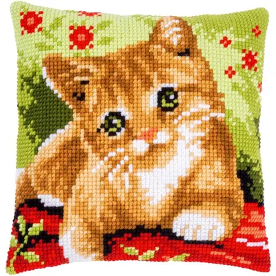 Obrázek produktu pro Vervaco polštářek křížkovým stehem "Sladké kotě", předkreslený obrázek k vyšívání, 40x40cm