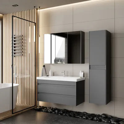 Produktbild von Badmöbel Set Lara| Spiegelschrank Waschbecken Unterschrank 100cm Badezimmermöbel
