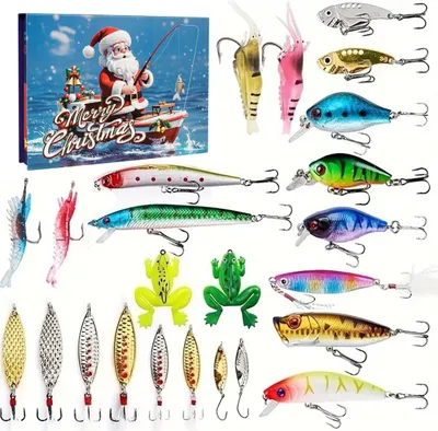 Produktbild von Adventskalender 2024 zum Angeln, Weihnachts-Countdown, Adventskalender zum Angeln, 24 Tage Weihnachts-Countdown-Kalender mit Angelköder-Set für Angler, erwachsene Männer, Teenager, Jungen
