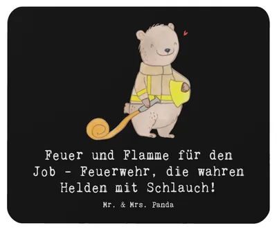 Produktbild von Mr. & Mrs. Panda Mouse Pad Feuerwehrmann Helden - Schwarz - Geschenk, Brandschutz, handgefertigte Geschenke, Beruf, laptop mousepad, für Berufstätige, Mut, Mauspad