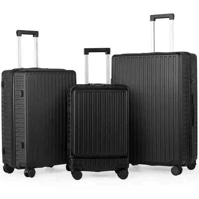 Produktbild von Kofferset ABS Handgepäckkoffer Business-Koffer Trolleys mit TSA Schloss, 4 Rollen, Mit abschließbarer Vortasche, Laptopfach 56/66/76cm