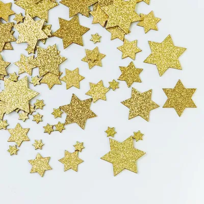 Produktbild von Holzsterne Streudeko Gold Glitzer 100 Stück ca. 1-4cm Tischdekoration Weihnachten