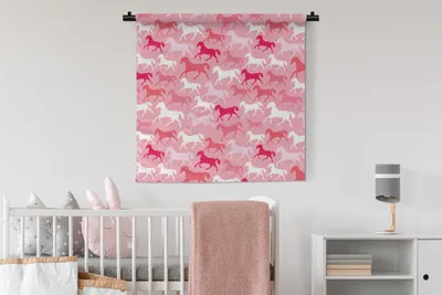Produktbild von MuchoWow® Wandteppich Wandbehang Pferde - Rosa - Muster - Mädchen - Kinder - Mädchen 90x90 cm Tapisserie Dekoration Wandtuch - Wandaufhänger