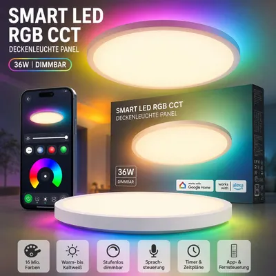 Produktbild von Smart WLAN LED RGB CCT Deckenleuchte Panel 36W, Dimmbar