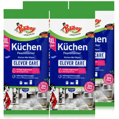 Produktbild von Poliboy Küchen Feuchttücher 48 Tücher - Lebensmittelsauber (4er Pack)