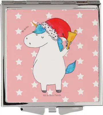 Produktbild von Mr. & Mrs. Panda Schminkspiegel Einhorn Weihnachtsmann - Rot Pastell - Geschenk, Kleiner Spiegel, Nikolaus, Einhörner, Schoki, Unicorn, Schokolade, Kosmetikspiegel