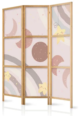 Produktbild von Muralo Japanischer PARAVENT 3-teilig Raumteiler klappbar PREMIUM-Vliesleinwand BOHO STERNE MONDE für Kinderzimmer 135cmx172cm