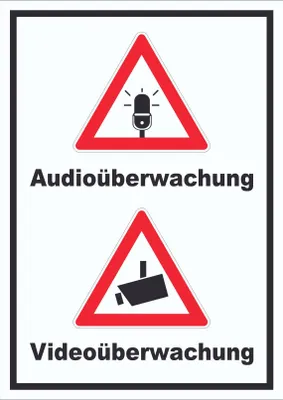 Produktbild von Achtung Audio- und Videoüberwachung Schild hochkant A6 (105x148mm)