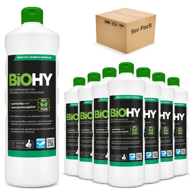 Produktbild von BiOHY Geschirrreiniger, Geschirrspülerreiniger,Spülmaschinenreiniger, -Konzentrat – 9er Pack (9 x 1 Liter Flasche)