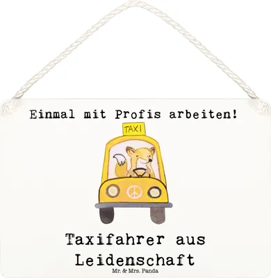 Produktbild von Mr. & Mrs. Panda Schild Taxifahrer Leidenschaft DIN A6 - Weiß - Geschenk, Holzschild, hängeschild, Türschild, holzbild, Wandbild Holz