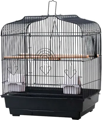 Produktbild von Vogelkäfig - Transportkäfig/Reisekäfig - Mit Tragegriff - 2 Sitzstangen - 2 Futternäpfe - Schaukel - Aus Eisen - Für Kleinvögel - Schwarz