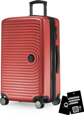Produktbild von Mitte - mittelgroßer Koffer + digitaler Namensschild, erweiterbarer Reisekoffer Check-In Gepäck Rollkoffer 90L Gurtmaß 158 cm Doppelrollen Trolley TSA,Rot