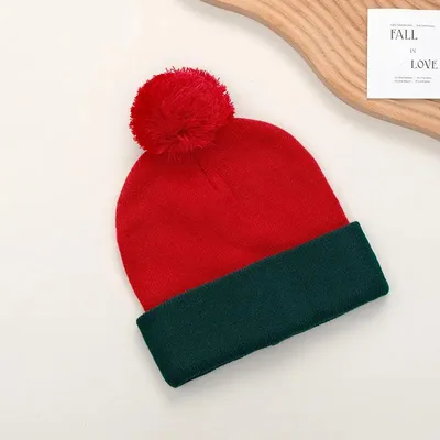 Produktbild von 2er Set Weihnachts-Beanie Mütze & Handschuhe Uni Strickmütze Winter Kostüm Cosplay Halloween Neujahr - Farbe: Mütze Rot-Dunkelgrün