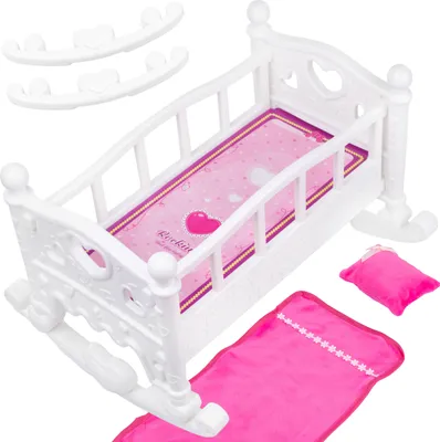 Produktbild von Kinderplay Puppenwiege mit Schaukelbewegung und Bettwäscheset - Perfekt für Rollenspiele und Puppenpflege, KP6688