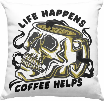 Produktbild von Trendation - Deko-Kissen mit Füllung 40x40 Totenkopf Kaffeeliebhaber Geschenk Spruch (Rosa)