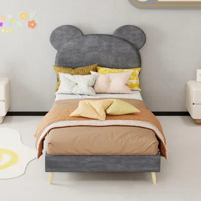 Productafbeelding van Zerbaco gestoffeerd bed, tweepersoonsbed 90x200 cm, eenpersoonsbed met bedlade, grijs, zonder matras