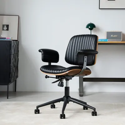 Obrázok produktu pre Kancelárska stolička, kožená, ergonomická, otočná, stolička pre manažéra, s nastaviteľnou výškou, s podrúčkami, čierna