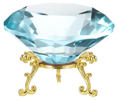 Diamantkristall-Briefbeschwerer, 80 mm, mit goldener Metallbasis, Seeblau