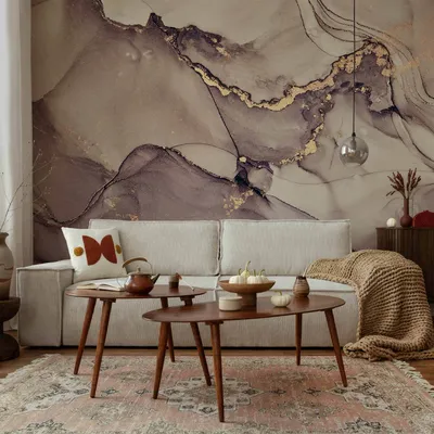 Produktbild von Vlies Fototapete - Watercolour Abstraction - Powder Pink Marble With Gold Accents 250x175 cm Muster f-B-10088-a-a