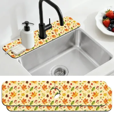 Productafbeelding van Elzusha - Set van 2 Keukenspoelbak Spatbeschermingsmatten met Herfstpatroon