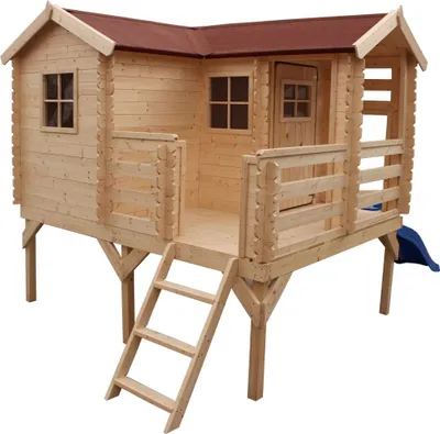 Produktbild von Spielhaus New Park mit Rutsche - 2,37 x 1,92 Meter aus 19 mm Blockbohlen