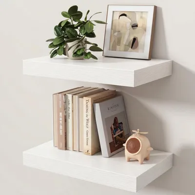 Image de Wandregal, lot de 2 étagères murales flottantes, 40 cm, MDF, blanc