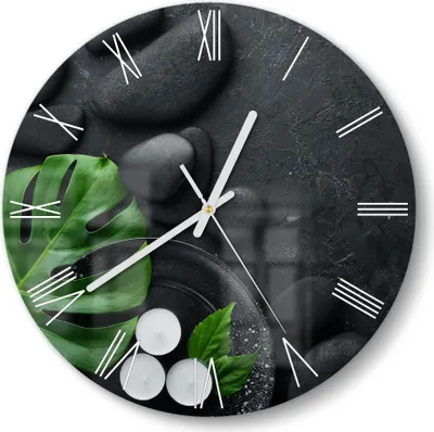 Produktbild von DEQORI Glasuhr Ø30 cm Römisch 'Spa-Konzept auf Schiefer' Wanduhr Glas Uhr Design leise