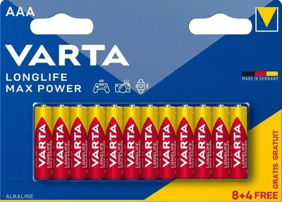 A retail package of Varta AAA batteries.