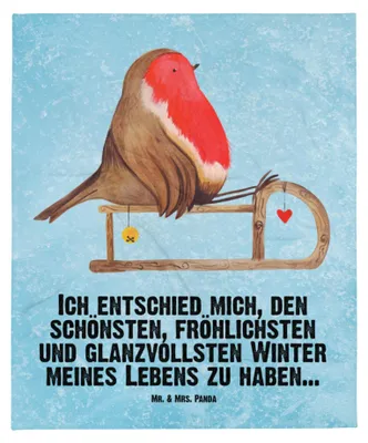 Produktbild von Mr. & Mrs. Panda Erstlingsdecke Rotkehlchen Schlitten - Eisblau - Geschenk, Fleecedecke, Weihnachten, Babydecke, Vogel, Schlummerdecke, Kinderdecke, Plaid