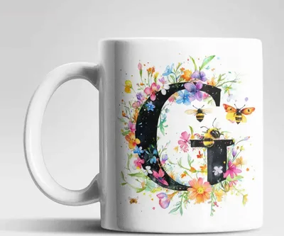 Produktbild von Name A bis Z und 0 bis 9 Blumen Bienen Kaffeetasse Teetasse Tasse Geschenkidee – G