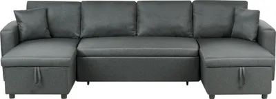 Zdjęcie produktu dla BELIANI Narożnik sofa podkowa ciemnoszara rozkładana z pojemnikiem poduchy nowoczesna