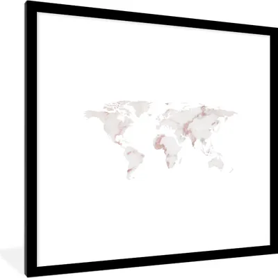 Produktbild von MuchoWow® MuchoWow® Gerahmtes Poster Weltkarte - Weiß - Rosa 40x40 cm - Poster mit zchwarzem Bilderrahmen - Poster - Plakat im Rahmen
