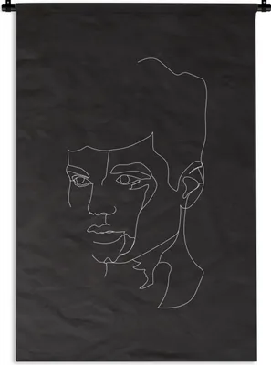 Produktbild von MuchoWow® Wandteppich Wandbehang Mann - Schwarz - Weiß - Strichzeichnung 60x90 cm Tapisserie Dekoration Wandtuch - Foto-Teppich - Abwaschbar