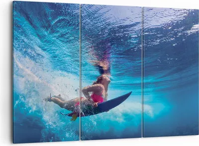 Produktbild von Bild auf Leinwand - Leinwandbild - 3 Teile - Surfen Frau Unterwasser - 105x70cm - Wand Bild - Wanddeko - Wandbilder - Leinwanddruck - Bilder - Wanddekoration - Leinwand bilder - CE105x70-4274