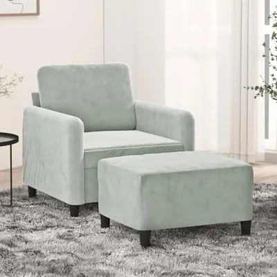 Zdjęcie produktu dla Szary, aksamitny fotel z podnóżkiem, o wymiarach 78 x 77 x 80 cm, idealny do salonu i strefy relaksu