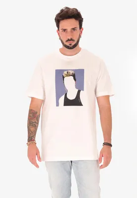 Produktbild von Heren-T-Shirt, weiß, aus 100% Baumwolle, mit künstlerischem Grafikdruck