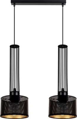 Produktbild von Hängelampe Metall E27 H: max. 105 cm in Schwarz Gold 2-flammig länglich