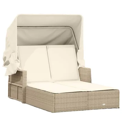 Immagine prodotto di vidaXL Lettino doppio con tetto e cuscini Beige in poly rattan