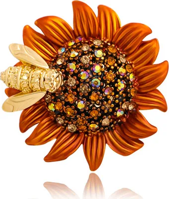 Produktbild von Atemberaubende Stoffnadel mit Strass-Biene und Sonnenblume, Brosche für Partys und Freizeitkleidung, Emaille-Blumennadel, Kleidungszubehör-Rot