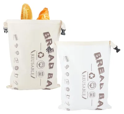 2er Set wiederverwendbare Brotbeutel, 43x32 cm, aus reiner Baumwolle