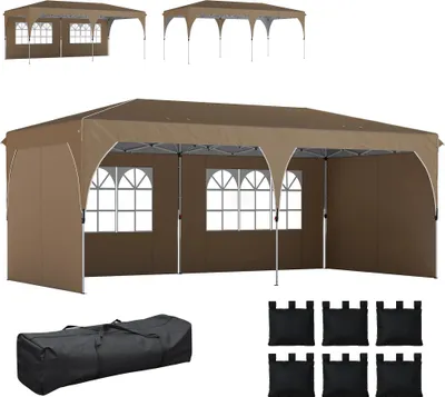 Produktbild von Faltpavillon - Pop-up Partyzelt - Größe 6 x 3 m - Schnellaufbau - Reflektierende Streifen - Oxford-Gewebe - Weiß